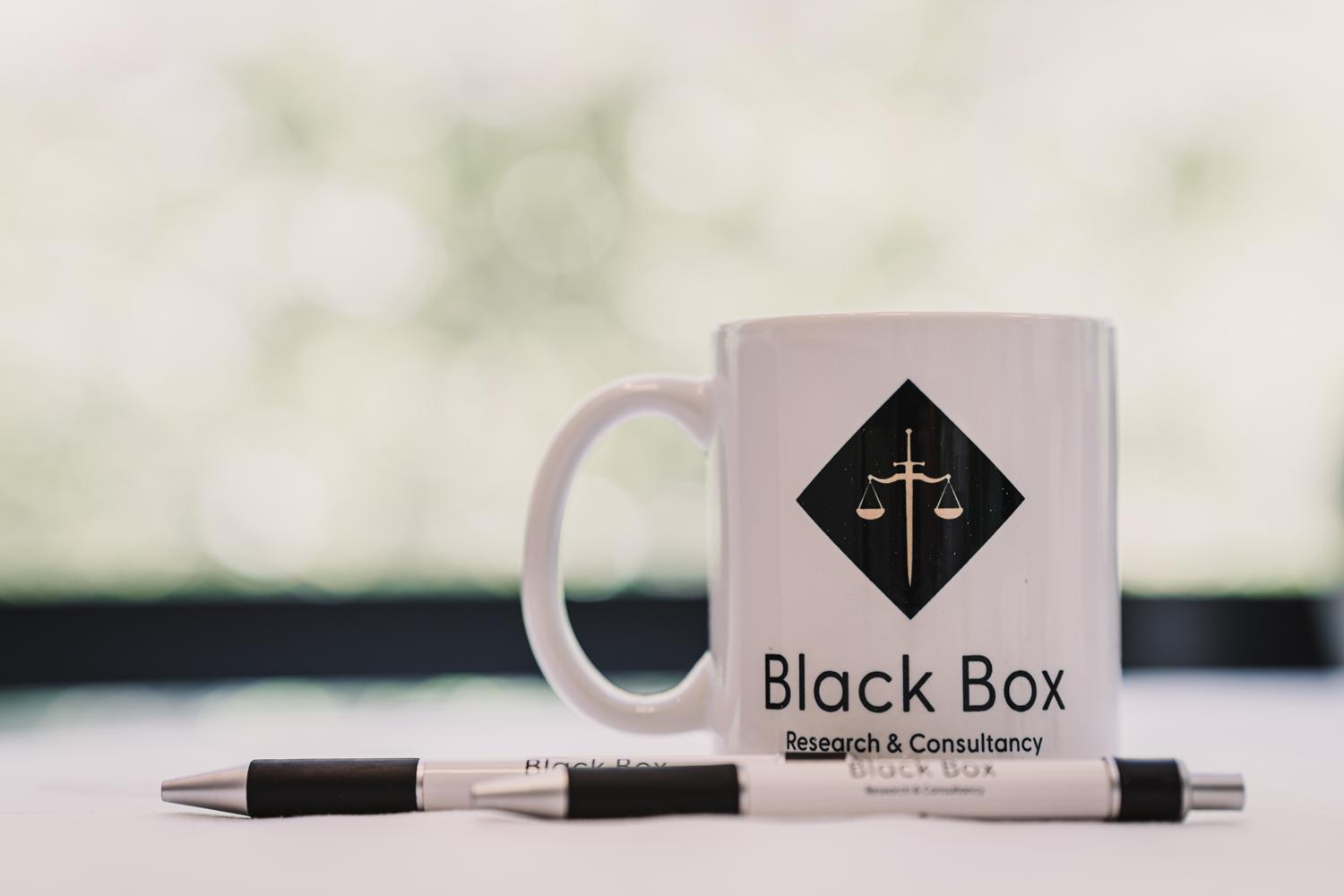 Black Box Mug with pens